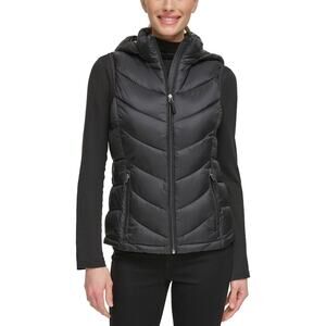 Charter Club Women's Packable Hooded Puffer Vest in Black, Size XS